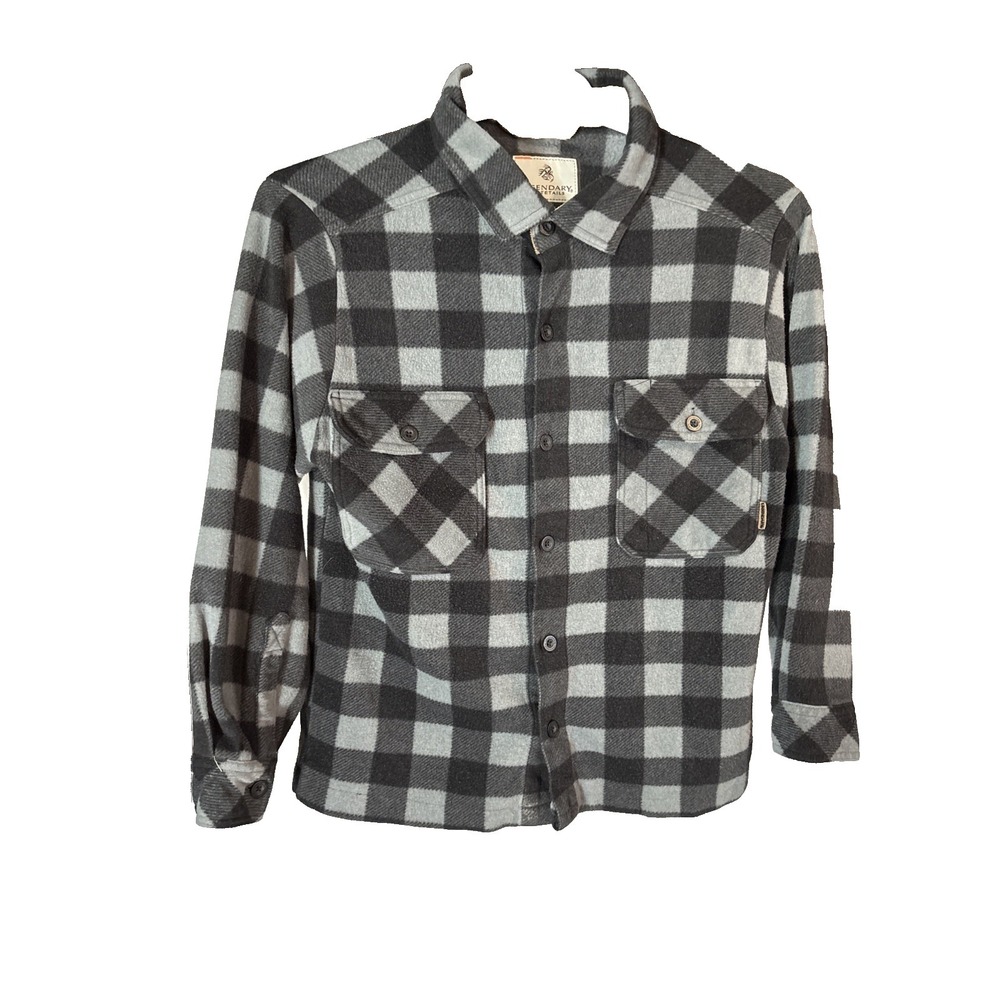 Legendary Whitetails Heavyweight Navigator Fleece Shirt Men Large Gray Plaid LS